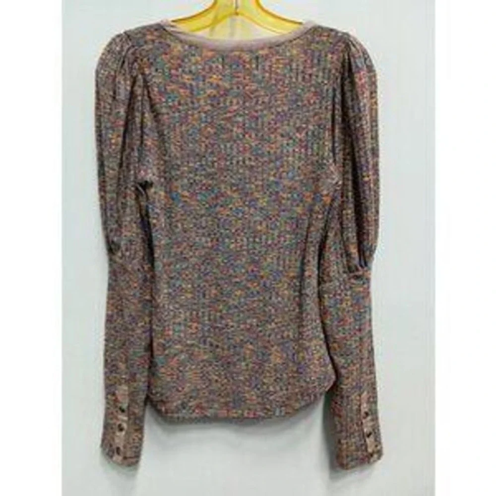 Anthropologie Henley Top Womens Small BOHO Puff Sleeve Ribbed‎ Casual NWT